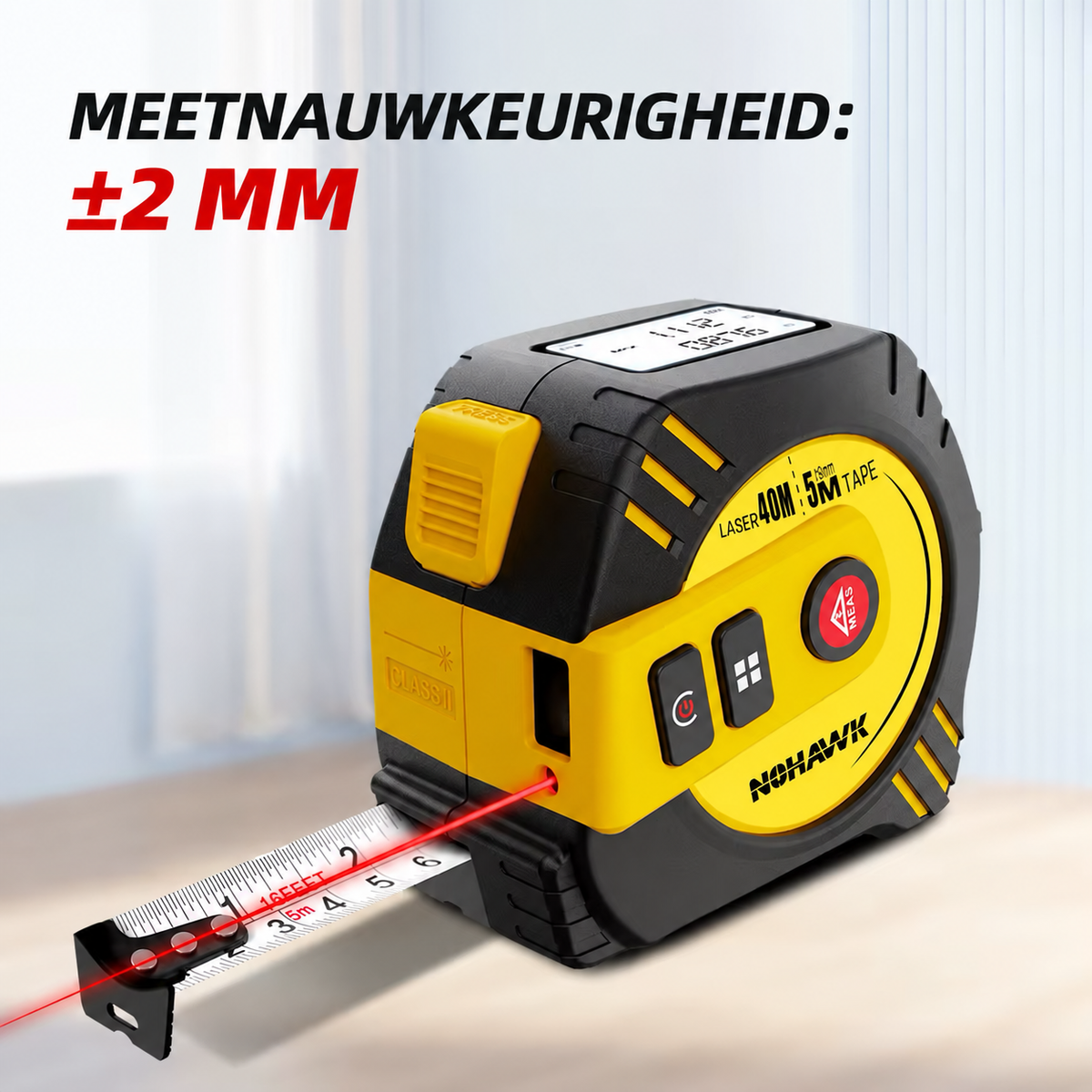 Nohawk 2-in-1 Laserafstandsmeter & Rolmaat – 40/80 m, USB-oplaadbaar