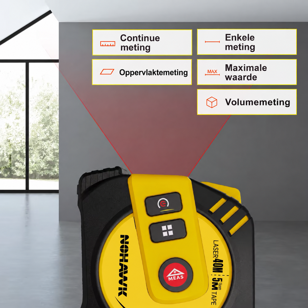 Nohawk 2-in-1 Laserafstandsmeter & Rolmaat – 40/80 m, USB-oplaadbaar